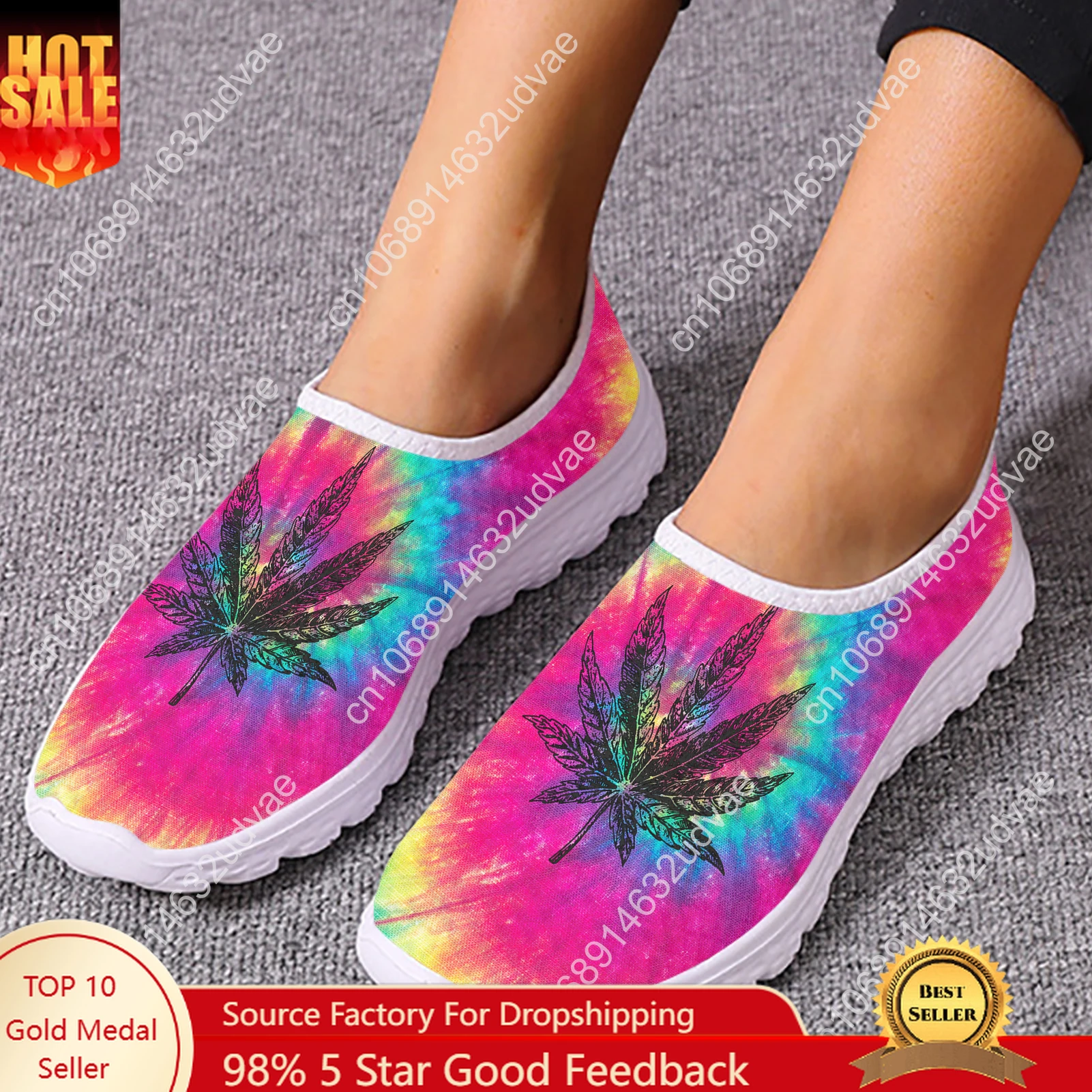 

Fashion Tie Dye Tropical Leaf Design Shoes Lightweight Breathable Apartment Shoes Comfortable Interior Shoes