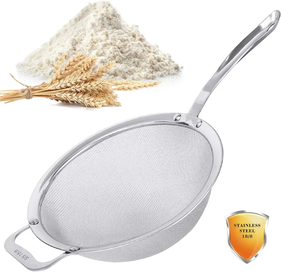 9" Large Mesh Strainer, Stainless Steel 18/8 Extra Fine Sieve with Solid Handle for Quinoa Flour