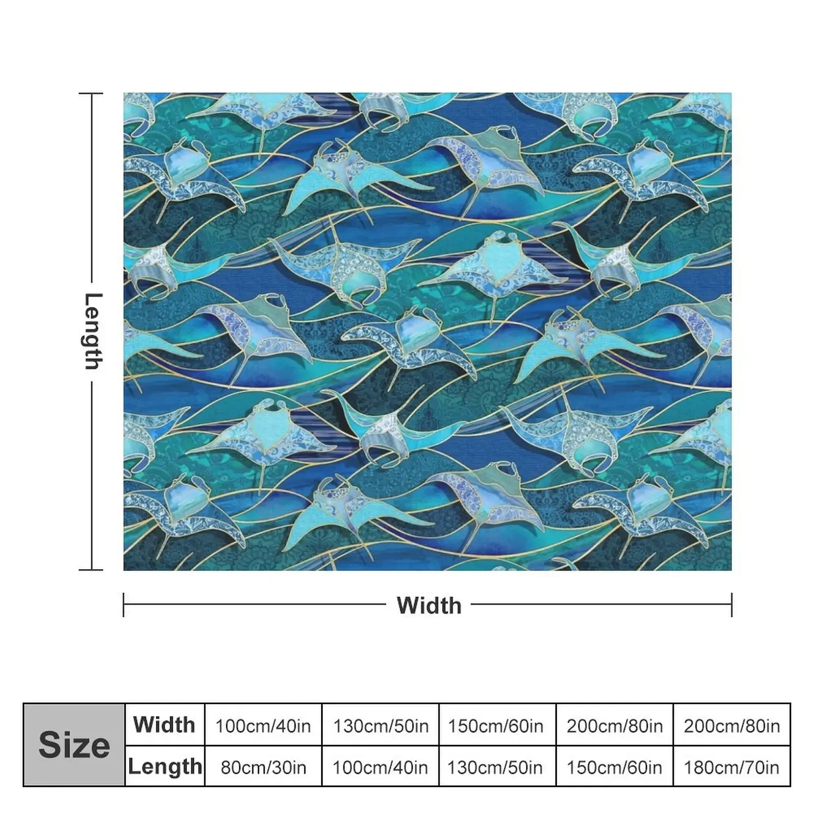 Patchwork Manta Rays in Sapphire and Turquoise Blue Throw Blanket blankets ands Decoratives Furry Softest Blankets