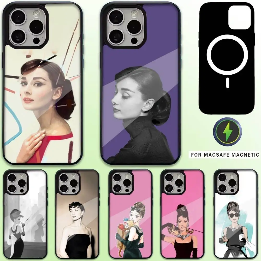 

A-Audrey H-Hepburn Classic Phone Case For iPhone17,16,15,14,13,12,11 Plus,Pro Max Magnetic For Magsafe Wireless Charging
