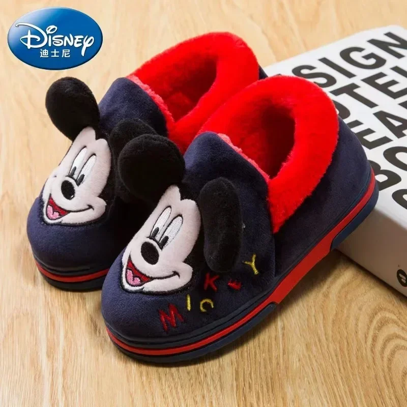 Disney Winter Baby Boy Girl Cotton Slippers Cartoon McQueen Cars Mickey Print Kid Indoor Anti-slip Home Cotton Shoes 22/23 24/25