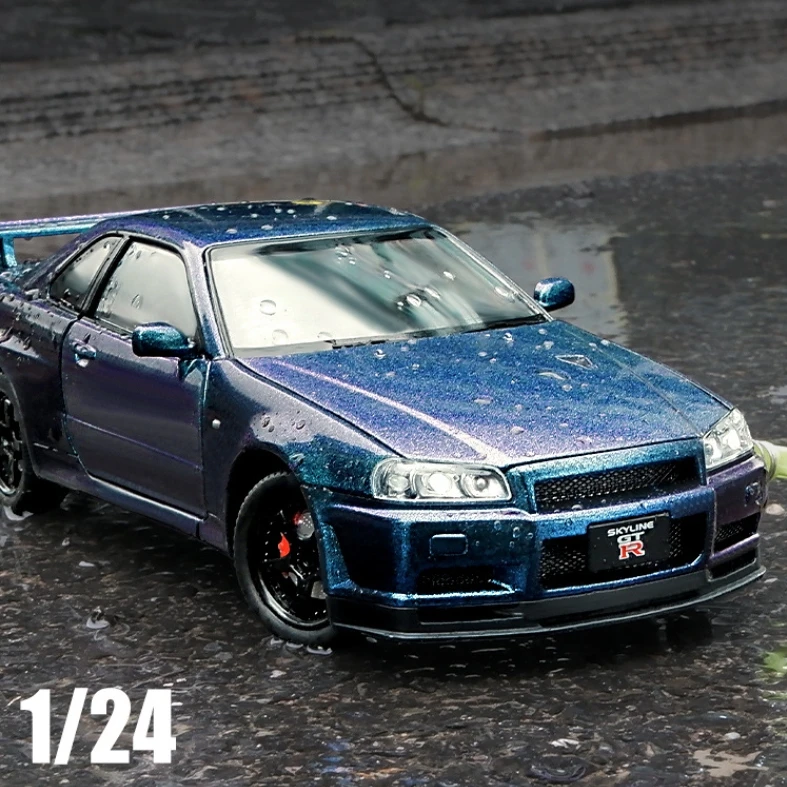 1:24  Nissan Skyline GTR-R34 Alloy Vehicle Model Diecast Metal Fast＆Furious Collectible Childrens Birthday Toy Gifts Scale Car