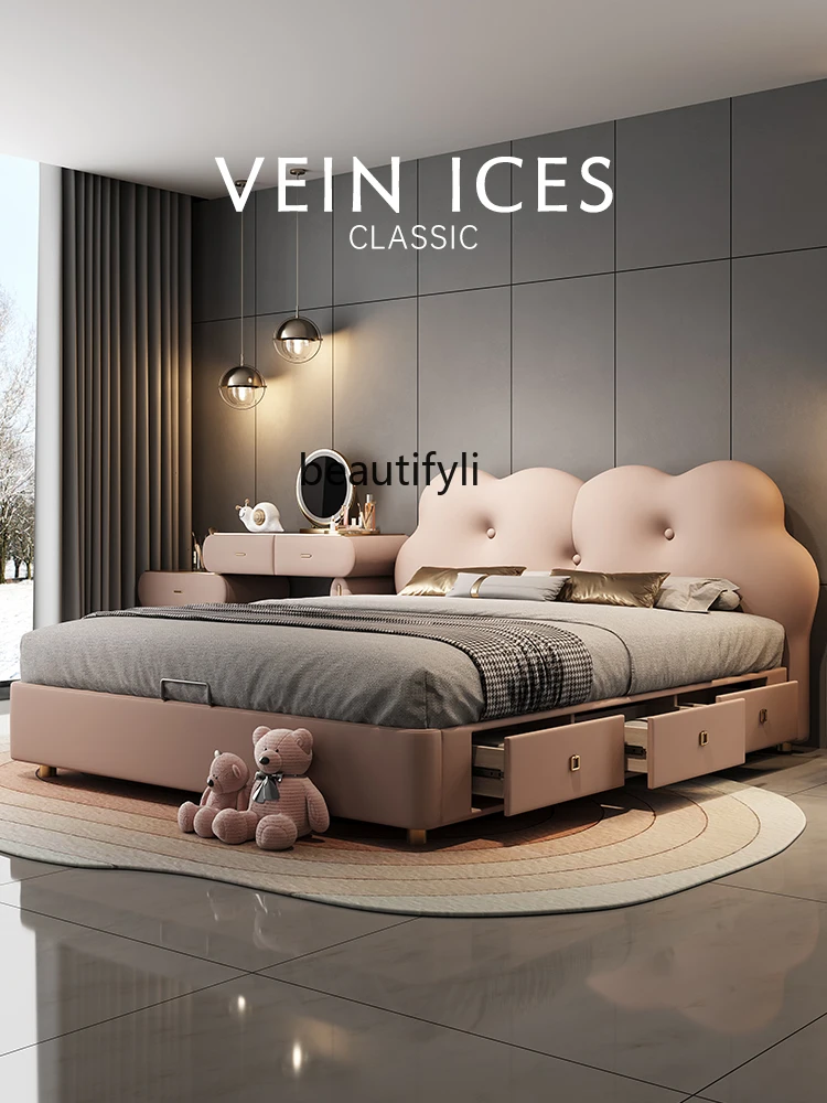 Cookie-shaped Daughter's Room Genuine Leather Floating Solid Wood Cute Luxury Princess Single Bedroom Home Use