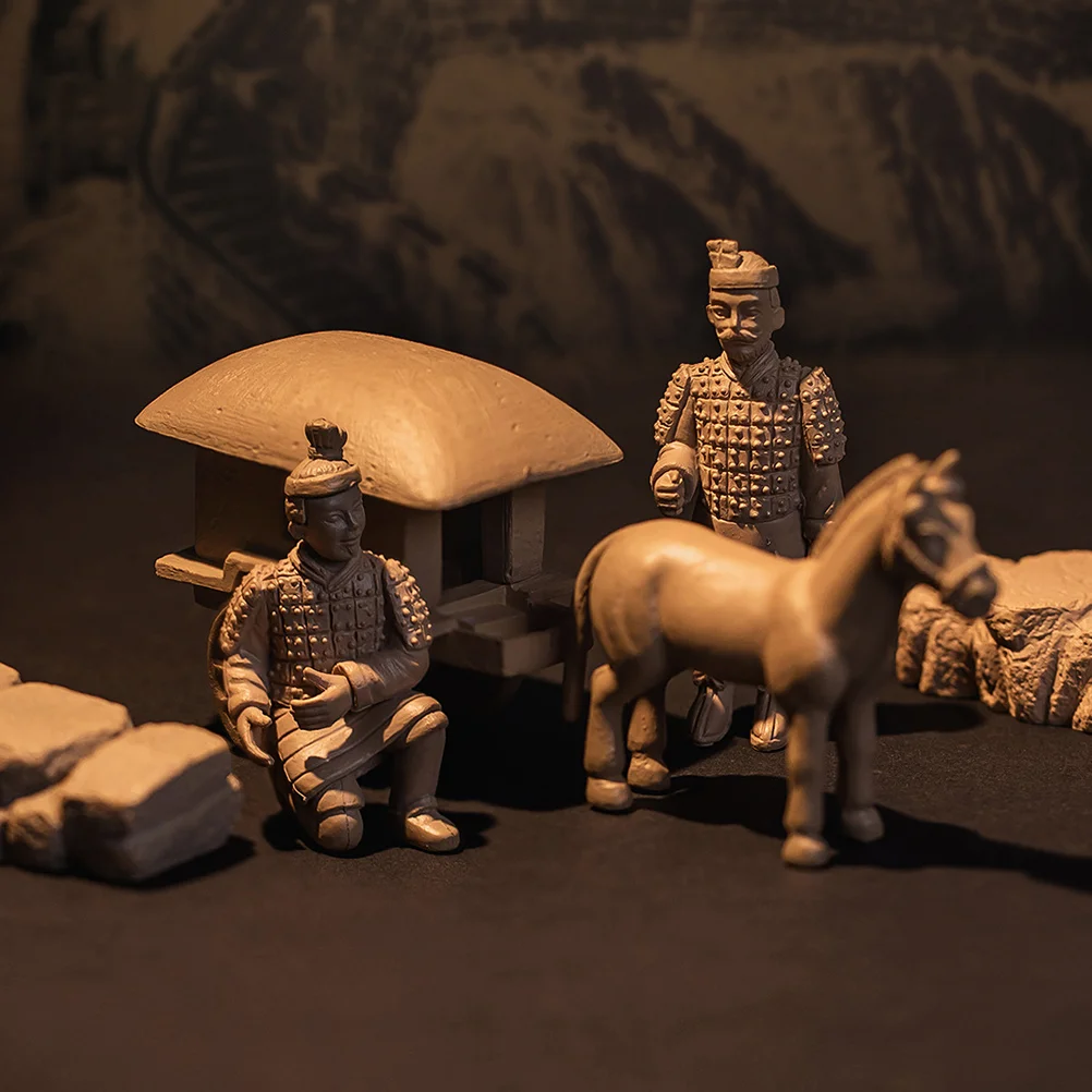 Terracotta Warriors and Horses Small Ornaments Retro Decor Plastic Soldier Vintage Statues Craft Pvc Decoration Travel