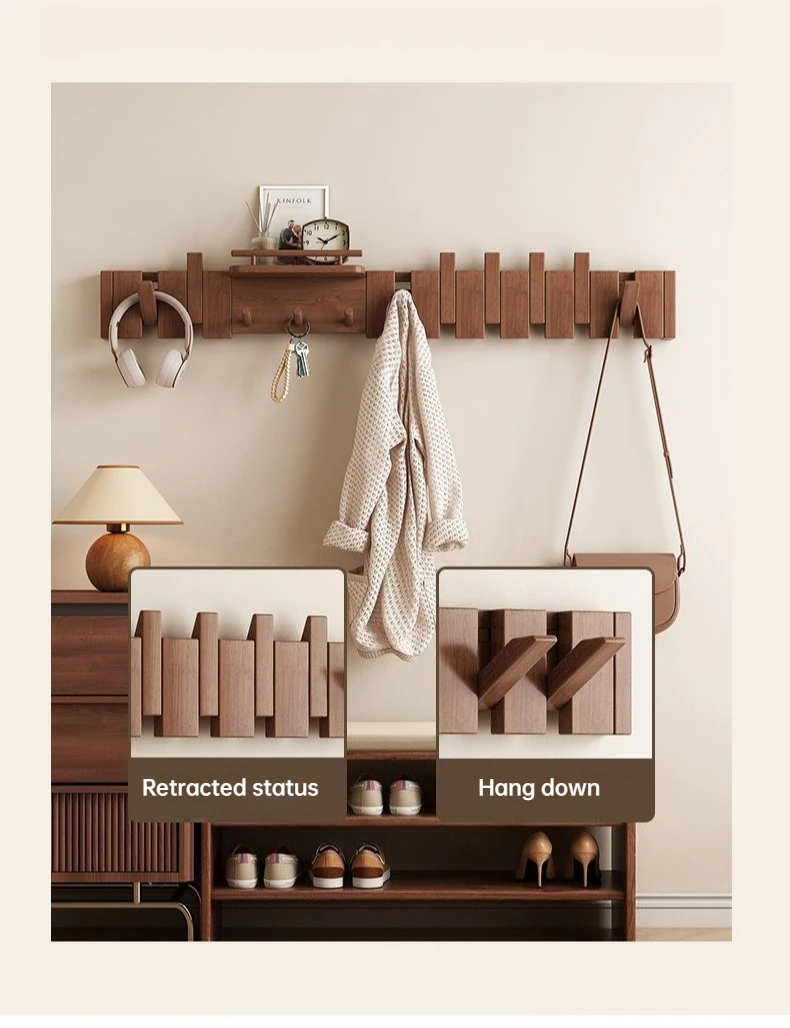 Klavierförmiger Kleiderbügel, Wandhaken, zusammenklappbar, aus massivem Holz, multifunktionaler Kleiderbügel für Eingangstüren – Detail 5