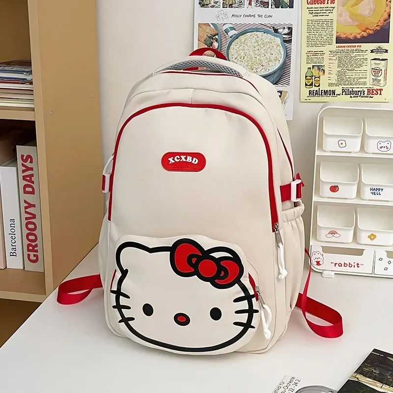 Sanrio Olá Kitty estudante mochila, bonito dos desenhos animados mochila, grande capacidade, leve estudante universitário mochila, novo