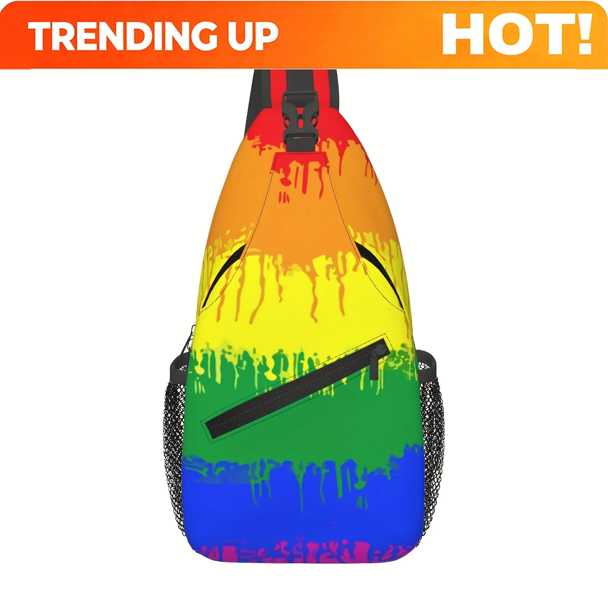 Custom LGBTQ+ Pride Rainbow Flag Chest Bag - Convertible Crossbody Sling Bag With Adjustable Strap & Zipper Closure