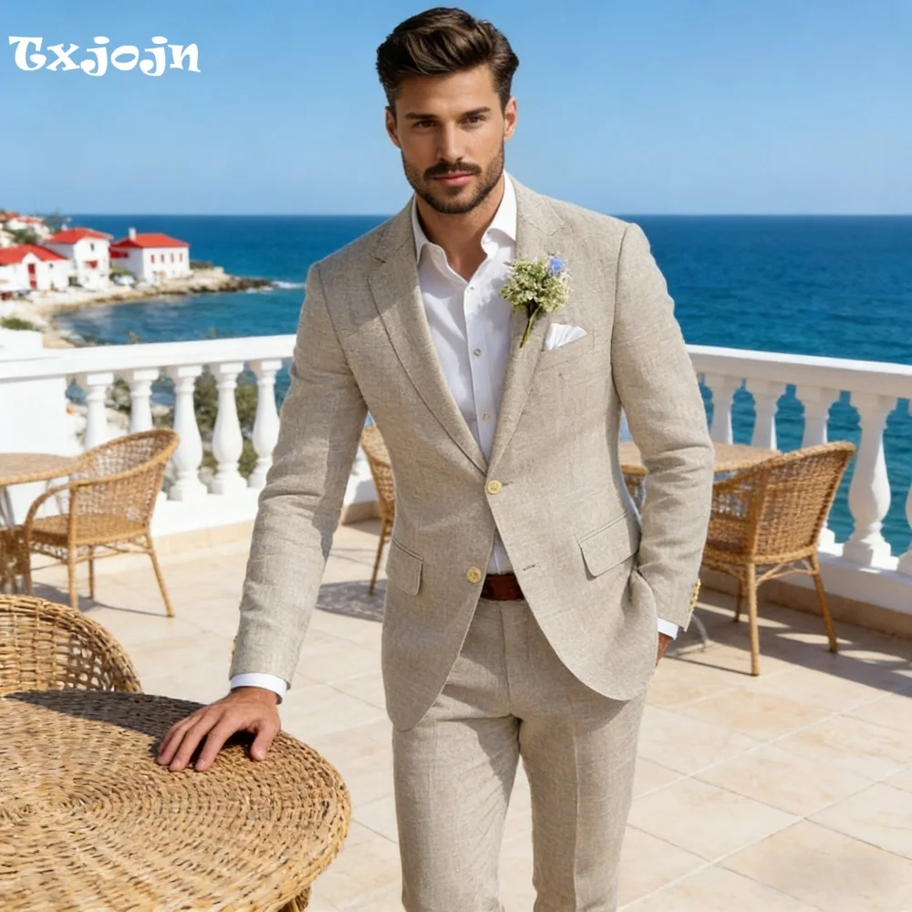 

Elegant Mens Linen Suit 2 PCS Single Breasted Blazer Notch Lapel Great for Beachside Gatherings Prom Warm Weather Formal Events