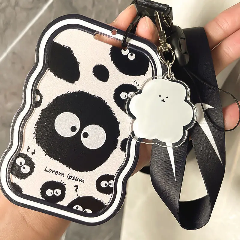 Креативный держатель для карт с черными угольными шариками, чехол для студенческого автобуса, чехол для карт доступа, чехол для карт, чехол для рабочей карты с веревкой на шею