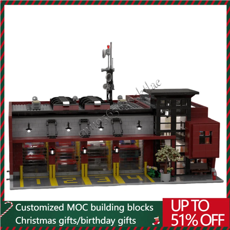 

5176 PCS MOC Creative City Street View Modular Fire Station Model Architecture Building Block Children Assembly Bricks Toys Gift