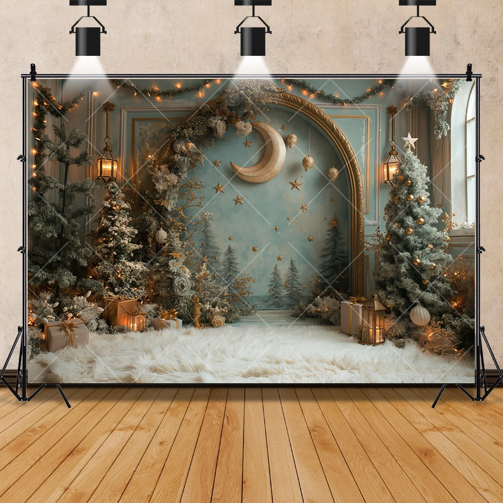 celebrate Christmas Tree Moon Lights Three Arches Aldult Kid Baby Family Party Backdrop Custom Kid Photo Poster Decor Background