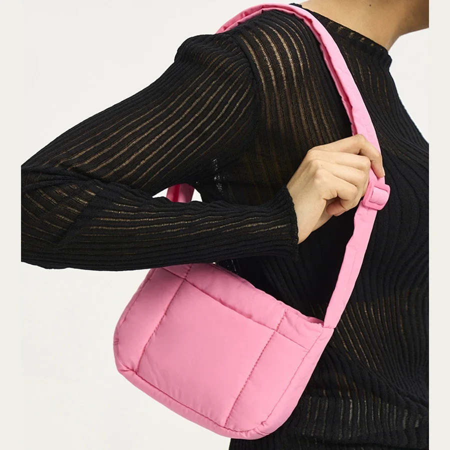 Bolsa de Ombro Acolchoada para Mulheres, Casual Small Puffer Bag, Candy Color, Bolsas Crossbody Simples, Bolsa Mensageiro de Nylon Acolchoada, Bolsas Femininas Bonitos