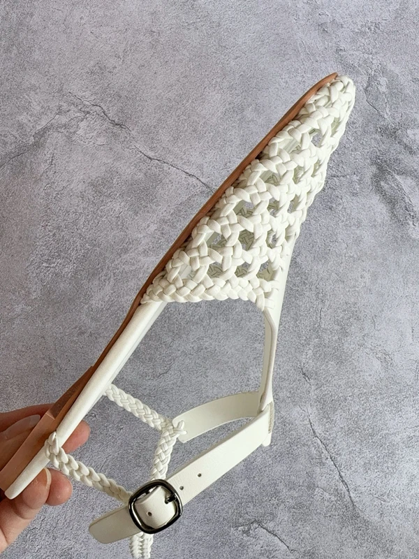 Maxdutti Summer Vintage Handmade Leather Roman Woven Sandals French Comfortable Commuting Casual Sandals Women Flat Shoes