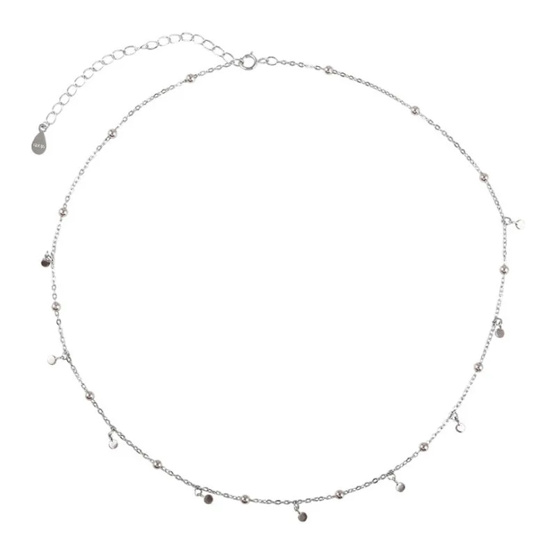 925 Sterling Silver Delicate Jewelry Round Bead Discs Choker Necklace for Women Party Clavicle Chain Necklace Wholesale S-N695