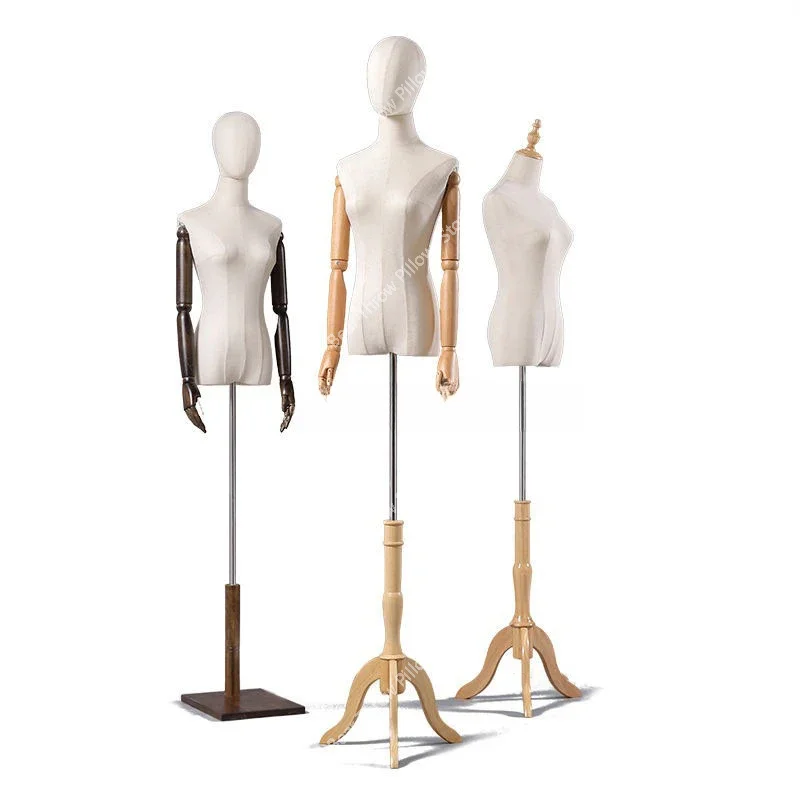 Nordic Mannequins for Women's Clothing Store Women's Adult Mannequin with Wooden Arm Wedding Clothing Display Adjustable Rack