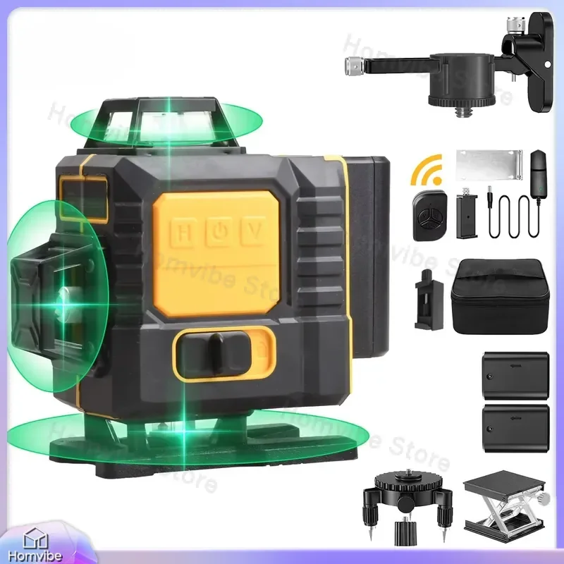 16-Line 4D Green Laser Level with 360 Degree Horizontal and Vertical Lines for Construction DIY Home Renovation Furniture