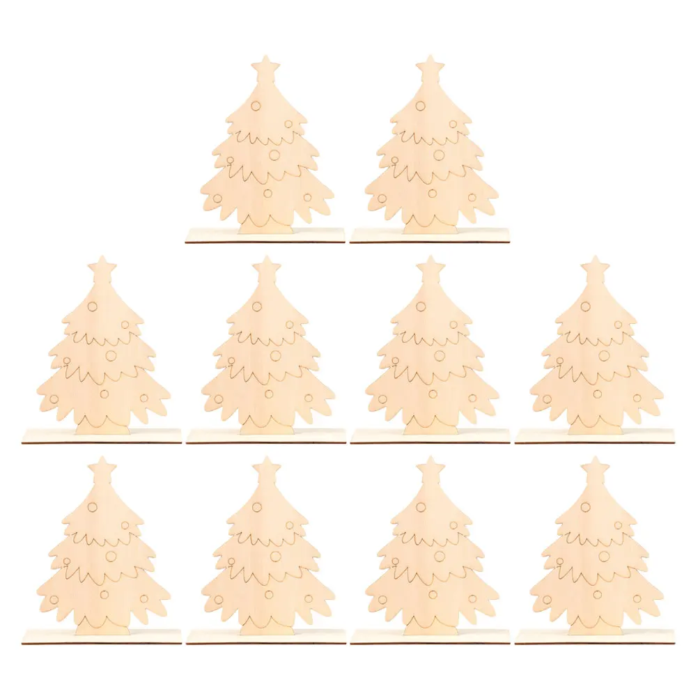 

10 Pcs Christmas Tree Wood Board Wooden Toys Kids Painting Home Decor Xmas Shape Safe Durable Craft Project Holiday Gift