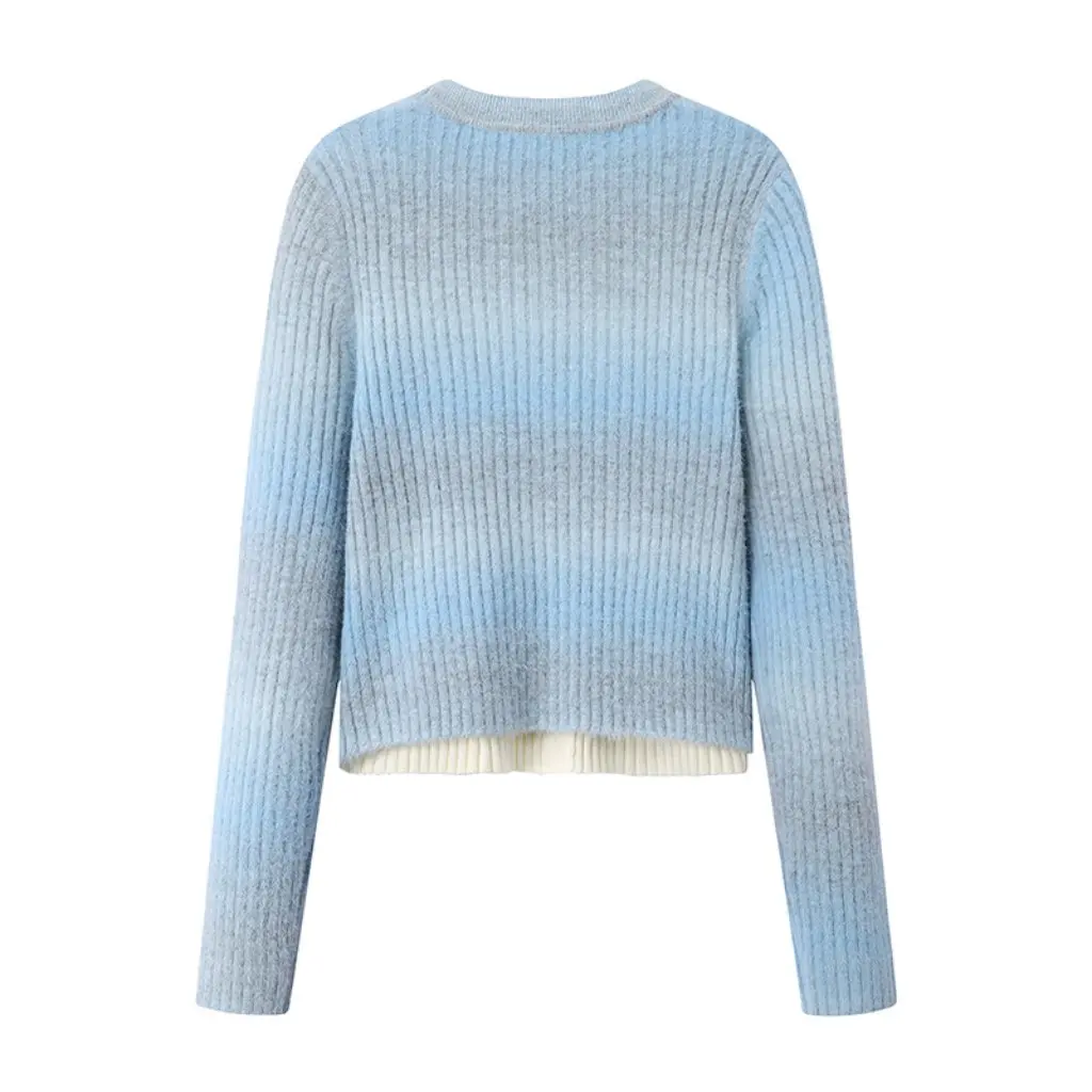 

Women's Spliced Fake Two-Piece Knitwear European American Style Autumn Winter Lazy Wind Contrast Color Loose Fit Top