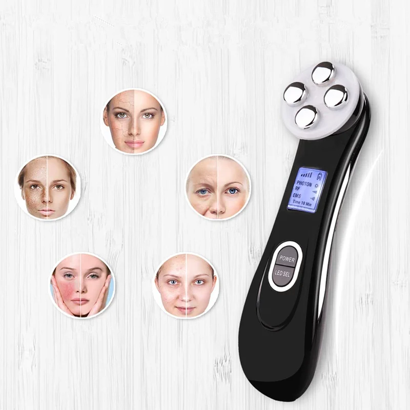 USB multi-function portable face massager, 5-color LED face and neck massager for skin care(black)