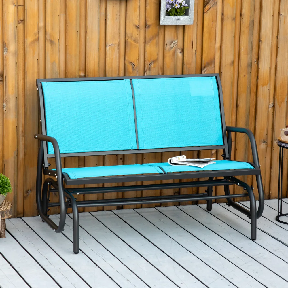 

Blue 2 - Person Outdoor Glider Bench Comfortable Sling Water - Resistant Smooth Rocking Powder - Coated Steel for Garden Porch