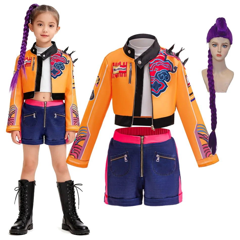 K-POP Hexe Jagd Squad Lumi Cosplay Kostüm Set Mädchen Anime Kpop Stil Halloween Party Kleid mit Top Rock Perücke für Kinder
