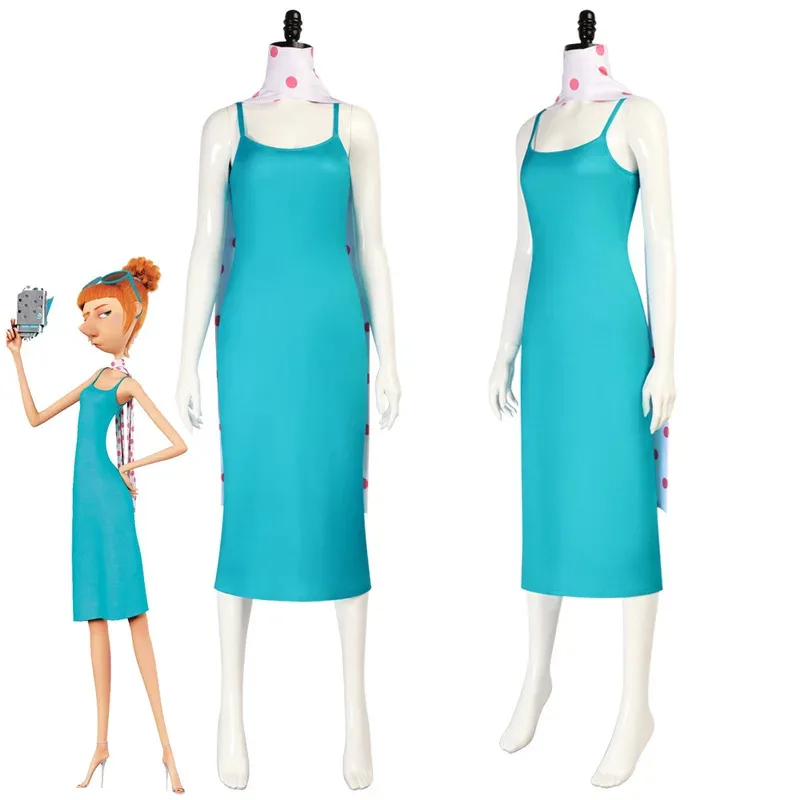 

Movie Lucy Cosplay Costume Blue Long Dress with Scarf for Adult Women Girls Halloween Carnival Disguise Suit
