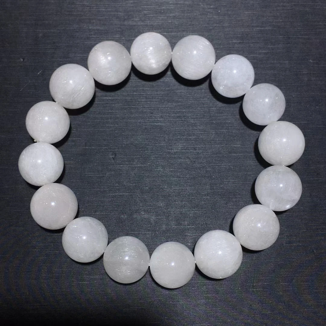 

Natural White Rutilated Quartz Snow Bracelet Clear Round Beads Bangle 13.2mm Women Men Wealthy Stone Rare AAAAA