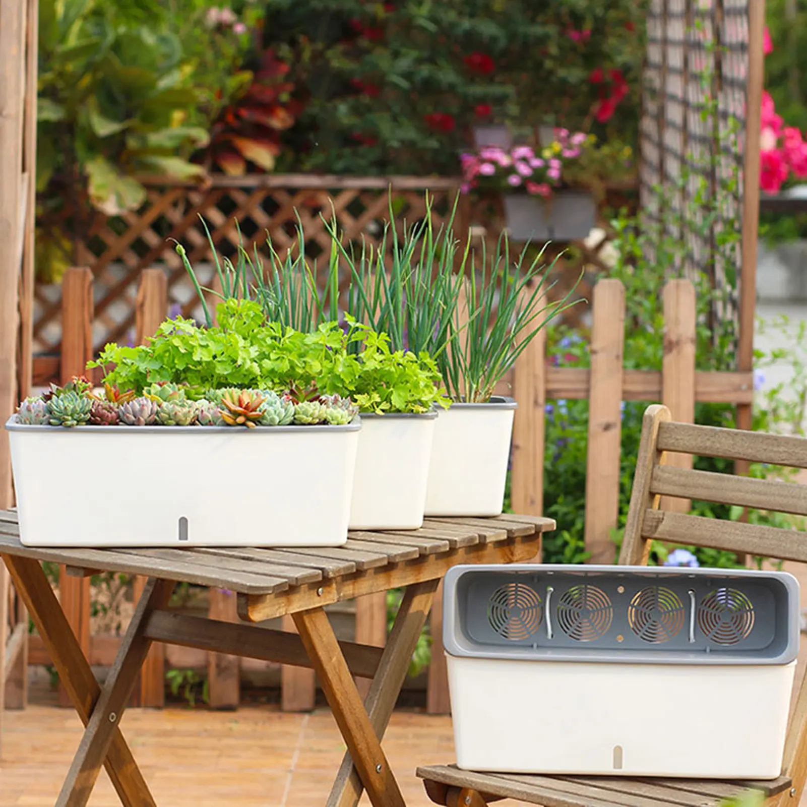 Double Layer Self-Watering Eco-Friendly Stackable Planter with Water Level Window Indoor Herb Garden for Lazy People