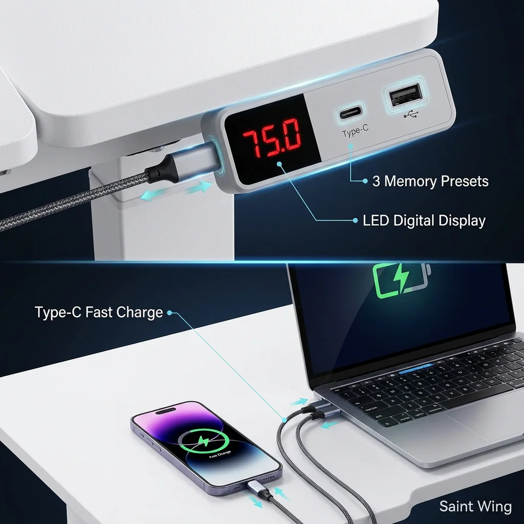 Space Saver Narrow Bedside Table Compact Smart Side Desk Electric Adjustable For Small Apartment Studio Dorm Mobile T-Base Mesa