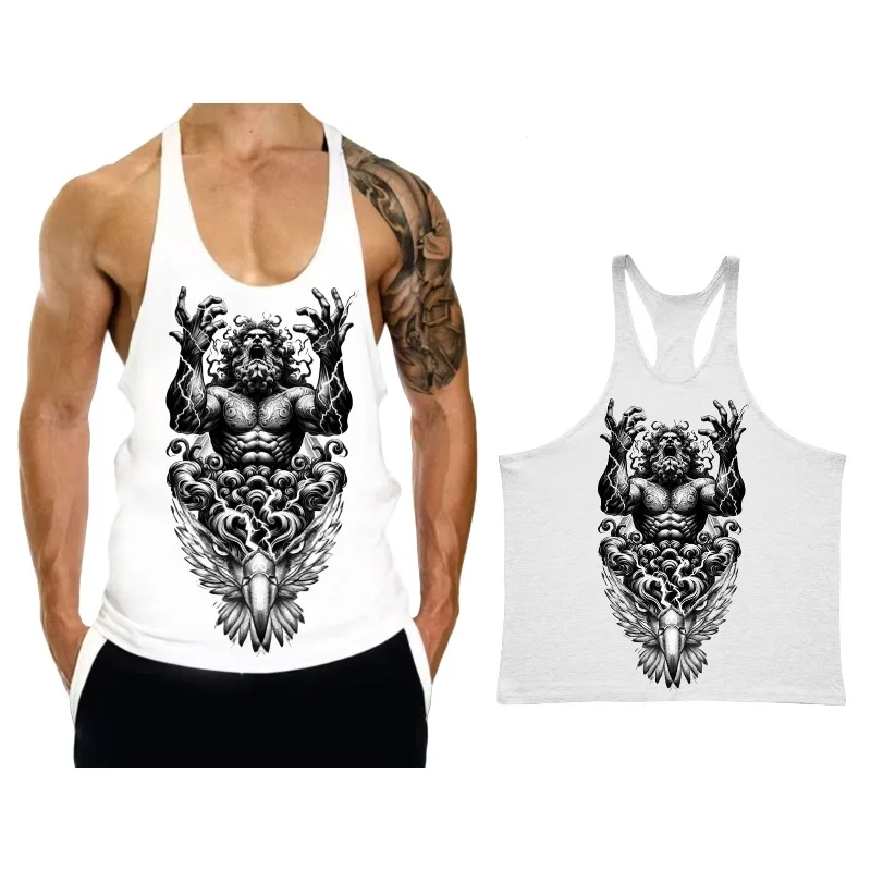 Fashion Letters Pattern Gym Tank Tops for Men Summer Trendy Streetwear Zeus Printed Fitness Vest Cool Oversized Sports Tees Tops