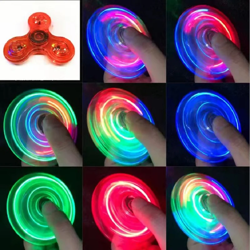 Crystal Luminous LED Light Fidget Spinner Hand Top Spinners Glow in Dark EDC Stress Relief Toys Kinetic Gyroscope for Children