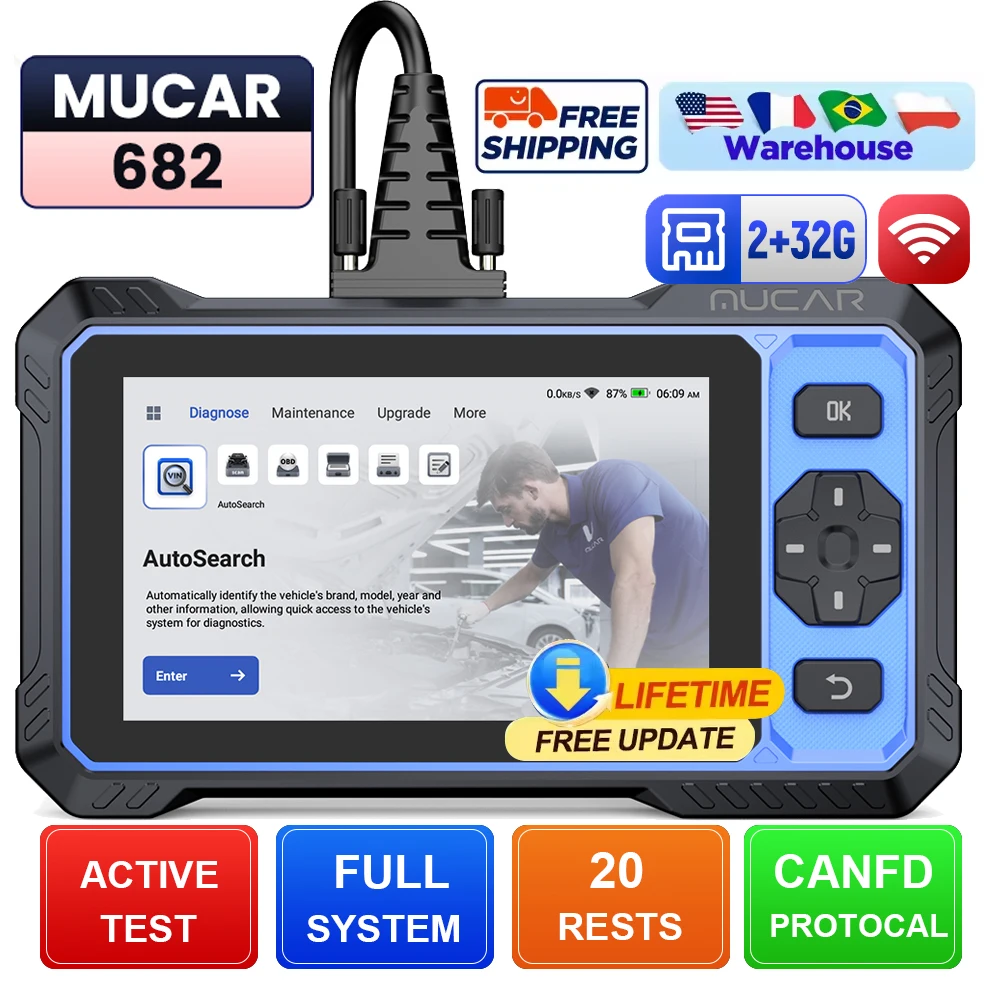 [Lifetime Free Update]MUCAR 682 Full System Auto Diagnostic Tool OBD2 20 Reset DPF AIRBAG Car Scanner Tools Bi-directional CANFD