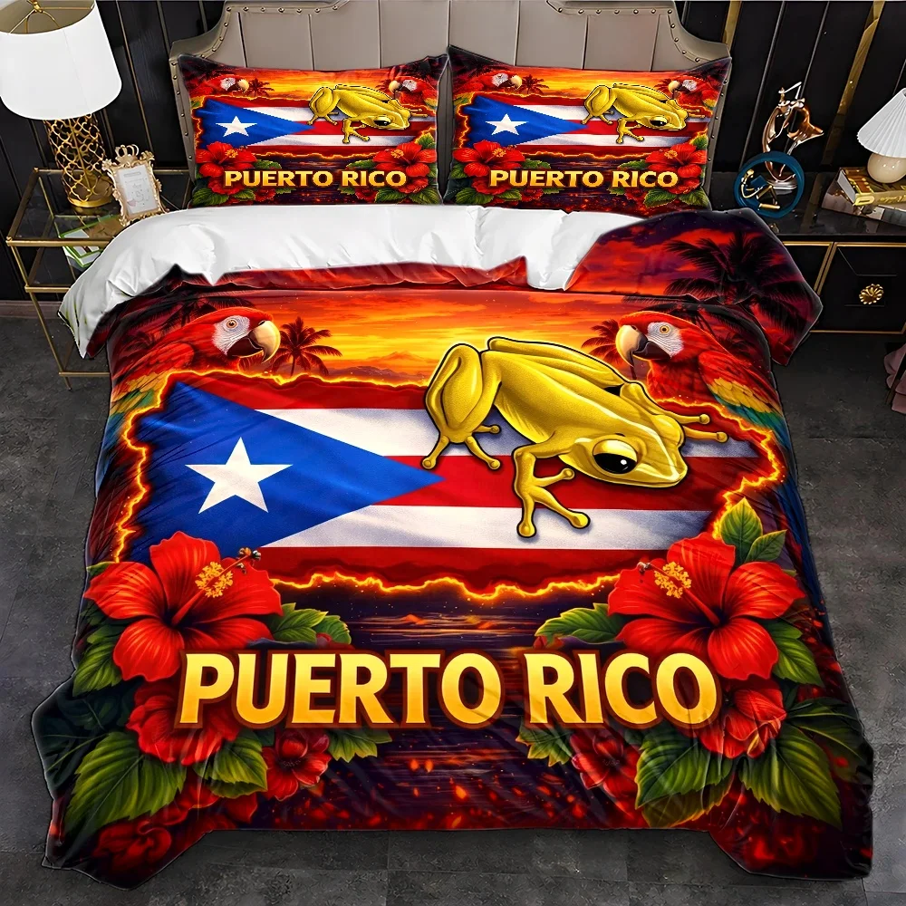 Puerto Rican Style Three-Piece Bed Set Duvet Cover Set Multi Size Quilt Cover Queen Size Bedroom Bedding Decoration Machine Washable Adult Boy Girl Bedroom