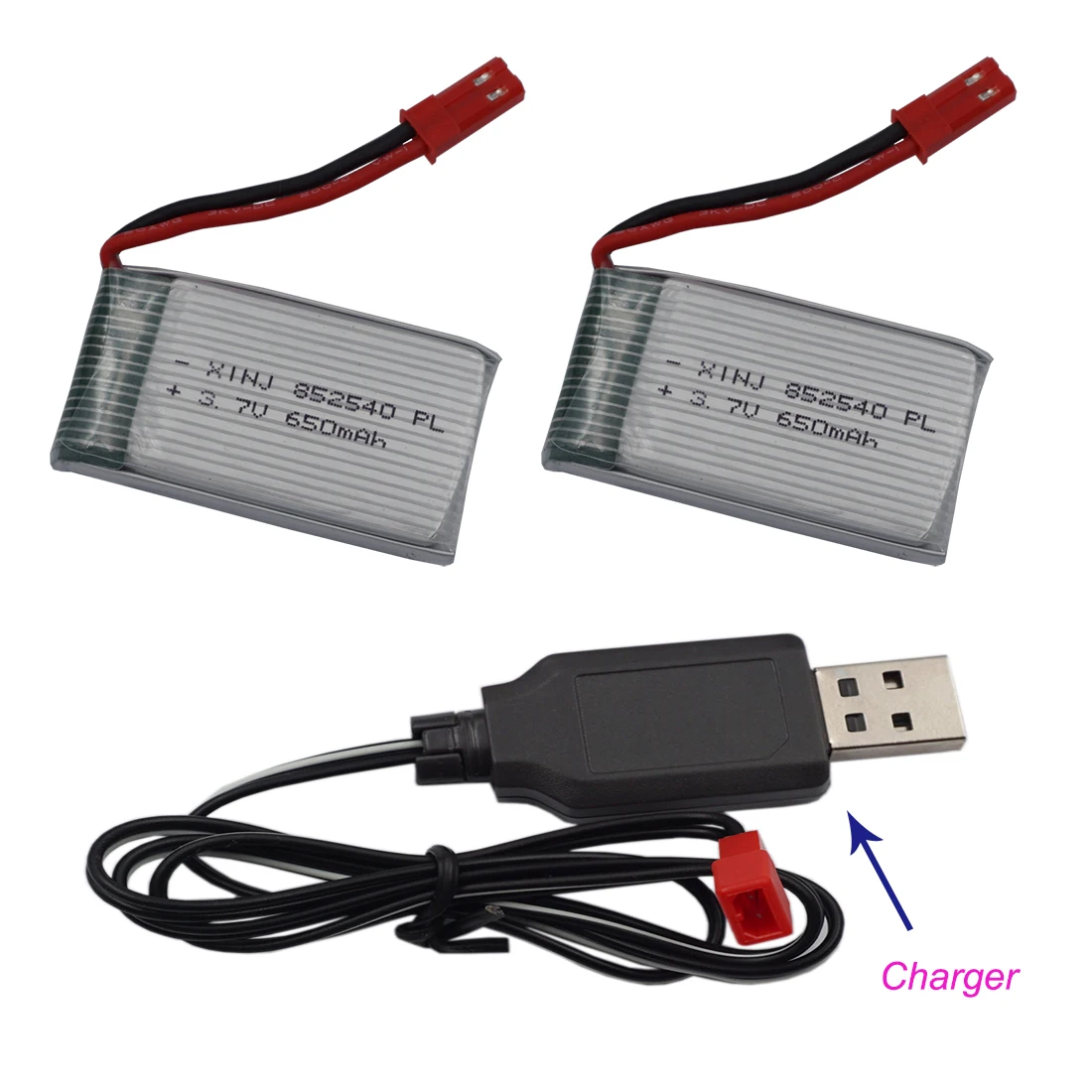 Charger + 2pcs 3.7V 650 mAh 25C Rechargeable Polymer Li Lipo Battery 852540 JST For SYMA X5C X5A X5SC RC Drones Helicopter