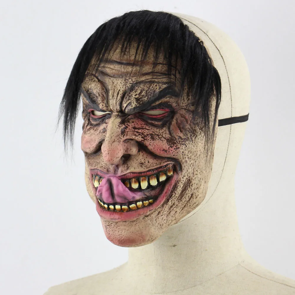 Śmieszne mdłości twarz ducha maska męska z wielkim językiem Cosplay przerażająca zwariowana twarz maski lateksowe impreza z okazji Halloween rekwizyty kostiumowe