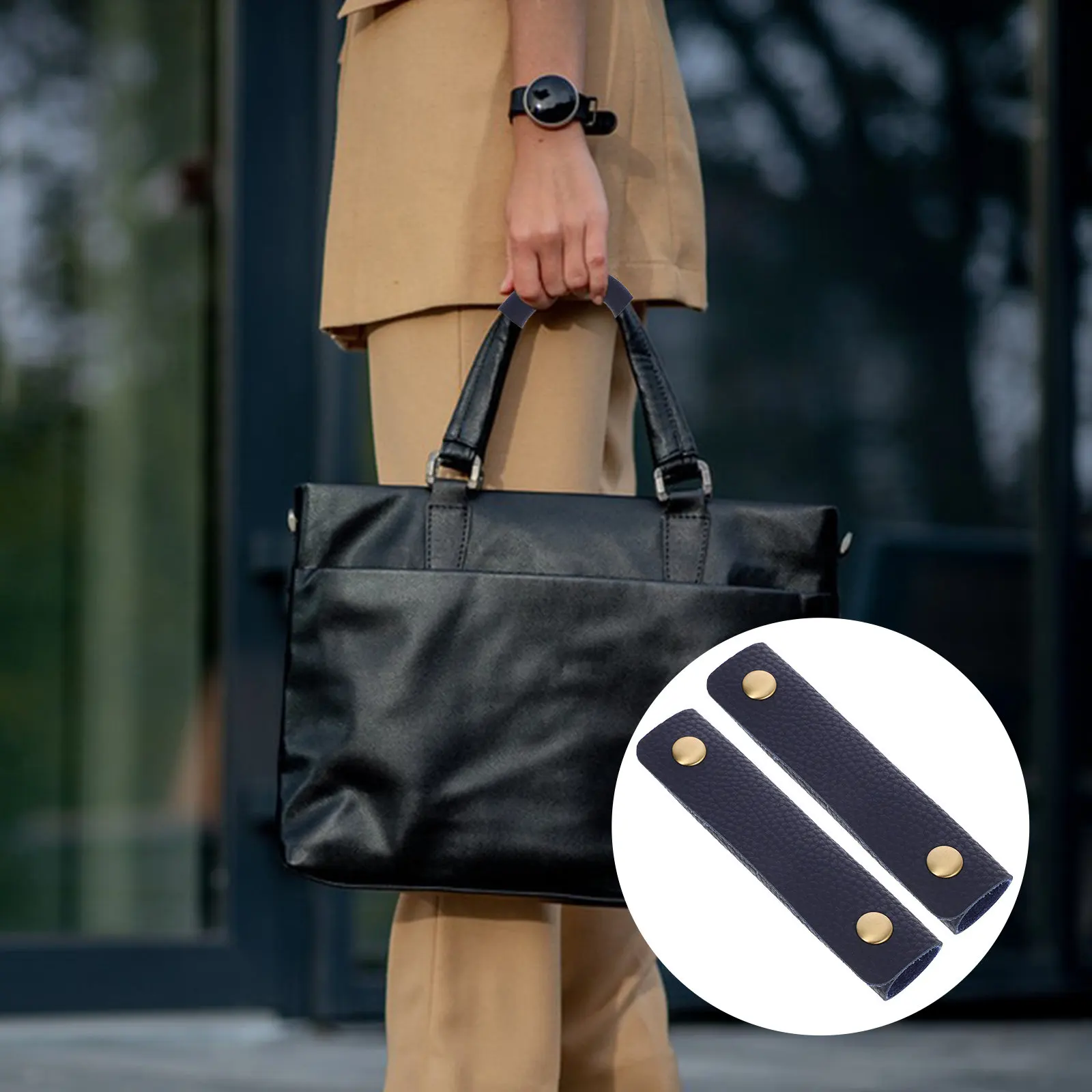 

2Pcs Premium PU Handle Sleeve Bag Handle Cover for Purse Wallet Shopping Grocery Tote Bag Decompression Strap