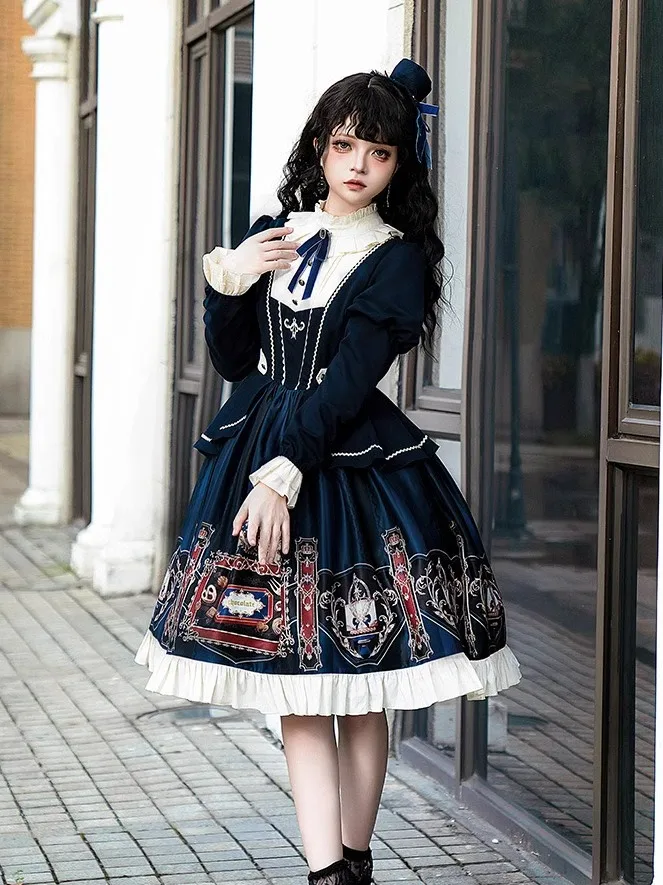 College Style Autumn Winter Retro Lolita Long Sleeve Dress