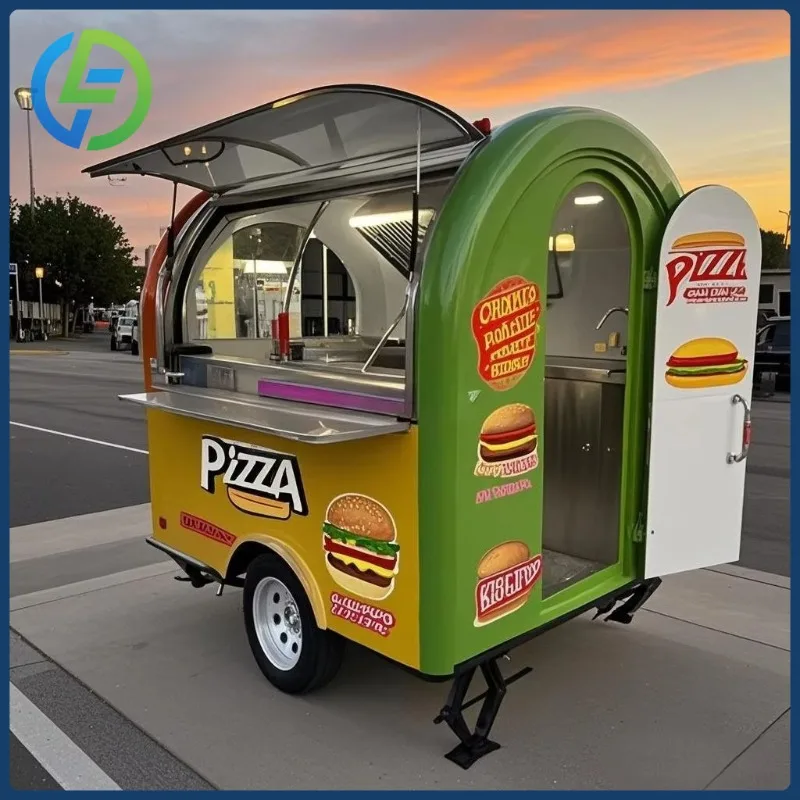 2025 تصميم جديد متنقل من الفولاذ المقاوم للصدأ مستدير للبيع عربة بيع القهوة مقطورة الطعام