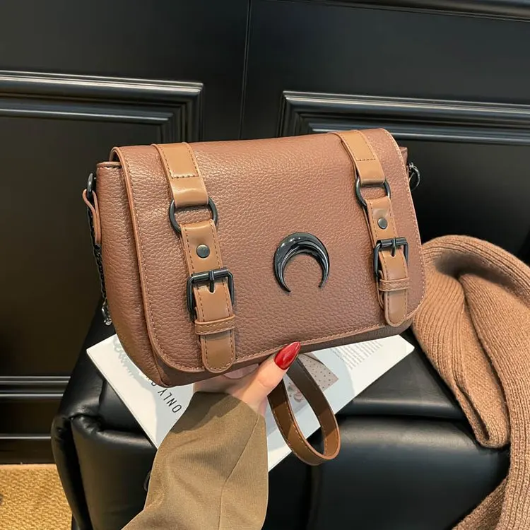 

Elegant Textured Litchi Small Square Bag, Retro Chain Shoulder Crossbody, Sleek Minimalist Commute Bag for Women