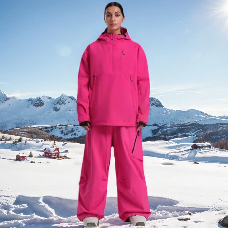 

New 2025 GSOU SNOW Women's Pants Coat Ski Jacket and Trousers Set Snowsuit Baggy Snowboarding Jacket Waterproof Windproof Hooded