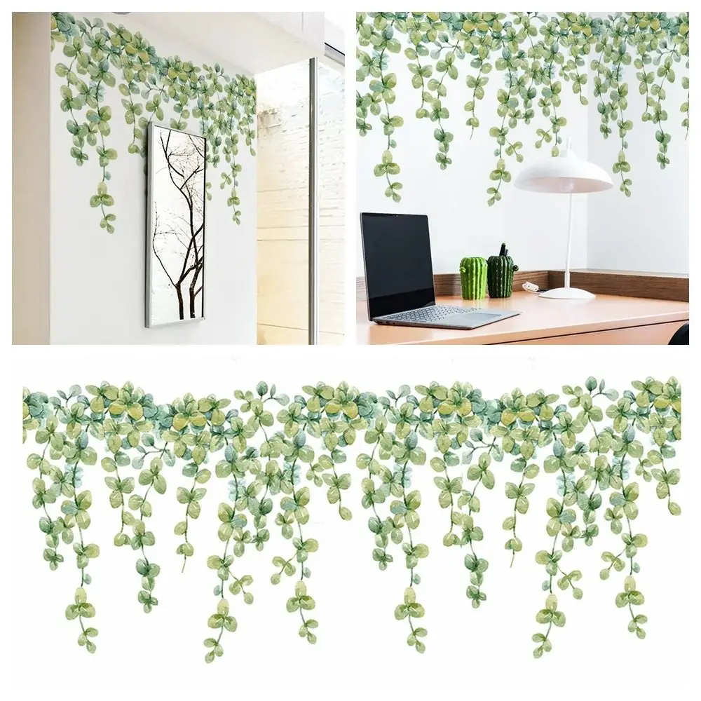 Home Decoration Gift Green Plant Vine Wall Stickers Eucalyptus Leaves Decal Self-adhesive Mural Art Bedroom Ornament