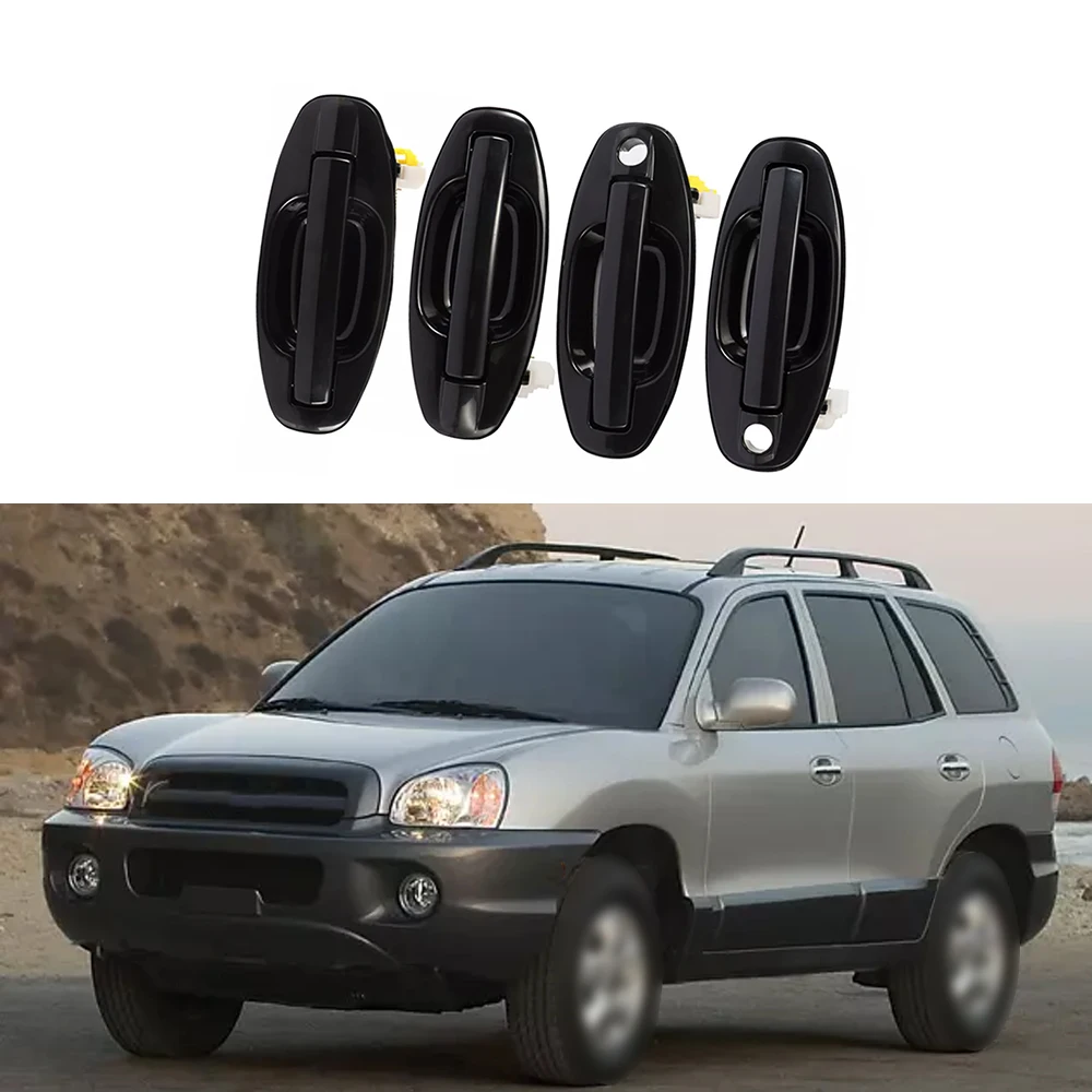 Silscvtt 4-Piece Black Exterior Door Handle Set For Hyundai Santa Fe (2001-2006) – Key Lock Included