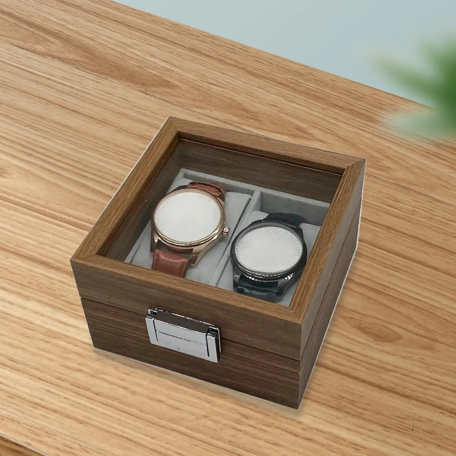 Watch Box Organizer Wood Watch Box 2 Slot Luxury Watch Case Dustproof Jewelry Display Case Watches Necklace Bracelet Earrings