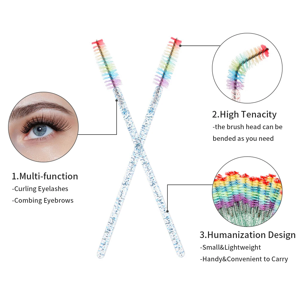 50PCS Rainbow Crystal Eyelash Makeup Brushes Disposable Microbrushes Eyelash  Extension Accessories Supplies Lash Brush