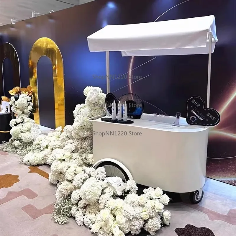 حامل عرض متنقل صغير للاستخدام الخارجي، كشك عربة عائمة لسوق المول والشارع، شاحنة طعام محمولة وكشك عربة الدفع