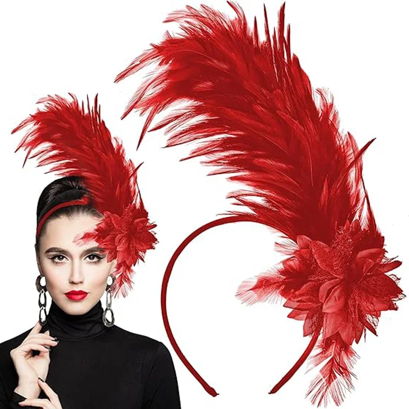 NEW Women's 1920s Feather Fascinator Headband, Fascinators Hat for Women Tea Party Flower Headpiece Gatsby Derby Hat