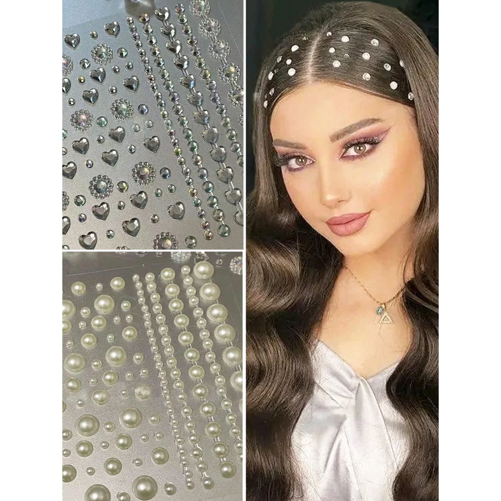 Glänzende Strass-Perlen-Aufkleber, Herz-Blumen-Motiv, selbstklebend, für DIY-Party, Bühne, Cosplay, Gesicht, Haar, Dekoration, Mode, Schönheit, Accessoire – Detail 6