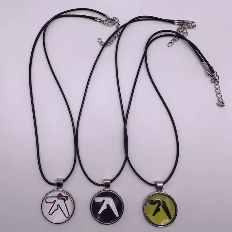 Aphex Twin Logo Meme Necklace Hip Hop Glass Cabochon Pendant Necklace Unisex Handmade Jewelry Electronic Music Fan Gift