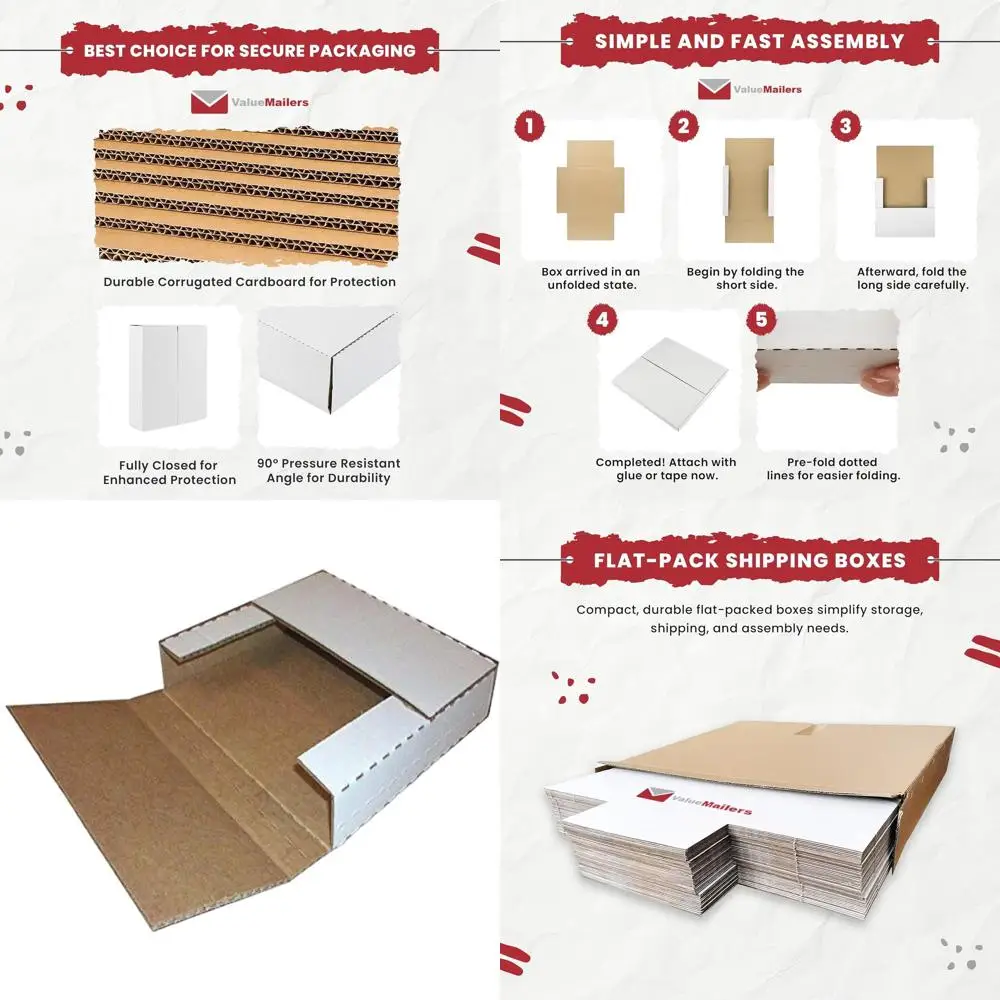 

100-Pack White Vinyl Record Mailers for 1-4 12 Albums - Multi-Depth Cardboard Sleeves
