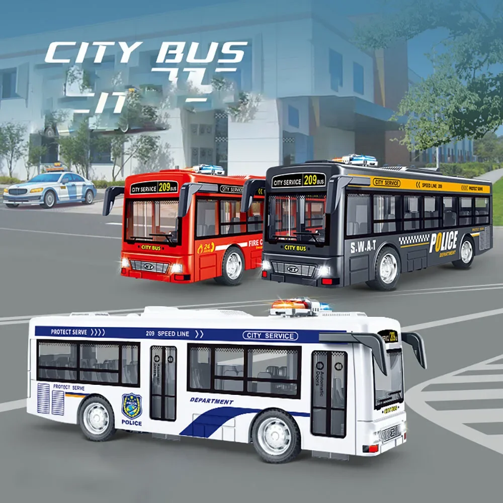 

1pc new simulation bus fire model inertial die casting lights audio inertial toys car police ambulance boys gift
